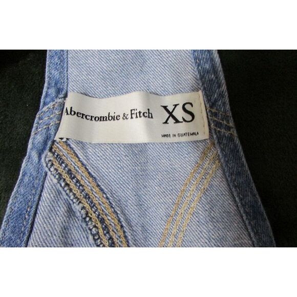 Abercrombie & Fitch Jean Overalls Shortalls Blue Denim Womens XS Distressed - Picture 9 of 9